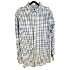 Tommy Hilfiger Blue & White Checked Button Down Shirt Long Sleeves Sz Lrg Tall